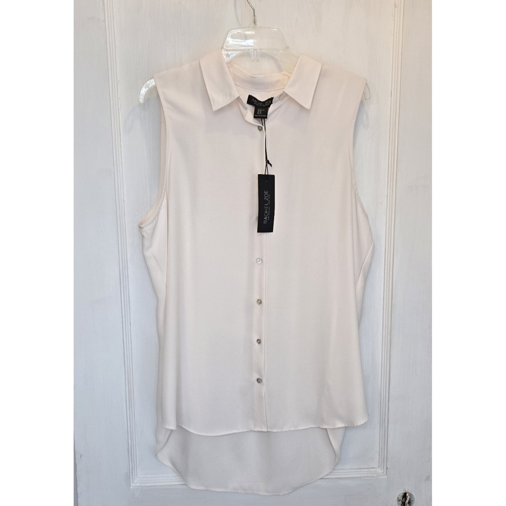 NWT Rachel Zoe Women's Sleeveless Button Up Peachy Beige Longer Back Hem XL